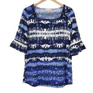 Carolyn Taylor Tie Dye Striped Top Size M Flare Sleeves Crochet & Lace Detail